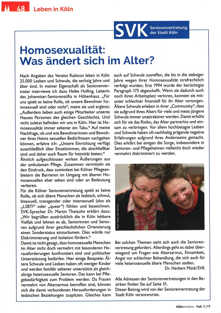 Beitrag und Foto zum Thema Homosexualität im Alter
